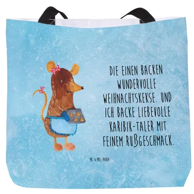 Produktbild von Mr. & Mrs. Panda Reisetasche Maus Kekse - Eisblau - Geschenk, Strandtasche, Weihnachten, Winter, Tote Bag, Tasche, Einkaufstasche, Weihnachtskekse, Laptoptasche