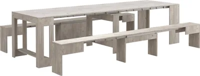 Produktbild von Bank Torquato, Set mit 2 Sitzgelegenheiten für den Esstisch, ausziehbare Bänke, 290x25x45 cm, Zement