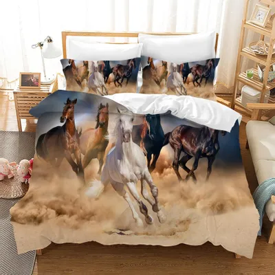 Productafbeelding van Omgoods - Duvet Covers Set met 3D Paardenprint 220 x 240 cm
