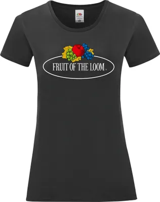 Produktbild von Fruit of the Loom Ladies Iconic 150 T-Shirt mit Vintage-Logo auf der Brust Farbe: schwarz - Vintage-Logo groß Größe: M