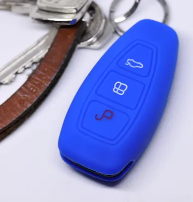 Produktbild von Auto Schlüssel Hülle Silikon Schutz Cover Blau kompatibel mit Ford C-Max S-Max B-Max Galaxy Focus Mondeo Fiesta Kuga 3 Tasten KEYLESS SMARTKEY