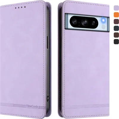 Image de Etui pour Google Pixel 8 Pro, étui rétro en cuirPolyuréthaneavec support et fentes pour cartes Violet
