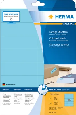 Image de HERMA Etiketten A4 blau 105x37mm Papier matt ablösbar 320St.