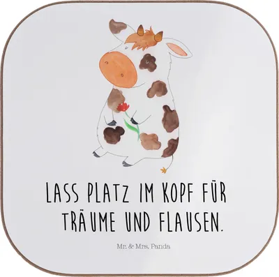 Produktbild von Mr. & Mrs. Panda Untersetzer für Gläser Kuh - Weiß - Geschenk, Coaster, Träume, gläseruntersetzer, Hof, bieruntersetzer, Milch, Bauernhof, Magie, Tischschoner, Kühe, Glas