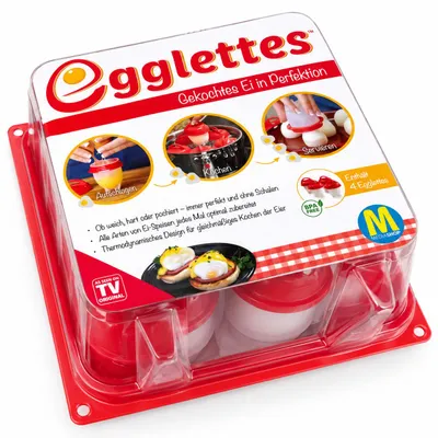 Produktbild von Egglettes Eierkocher 4er Set – Eier ohne Schale kochen & pochieren, BPA-frei, Eierformen für weich & hart gekochte Eier, KI-generiertes Bild