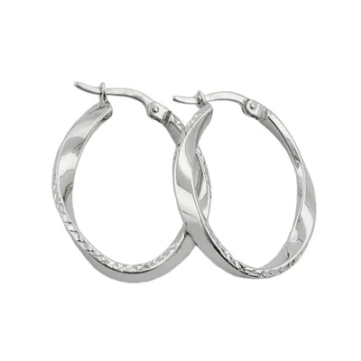 Produktbild von Creole 26x22mm oval Drahtcreole mit Bügelverschluss rhodiniert diamantiert Silber 925 silber 26x3mm