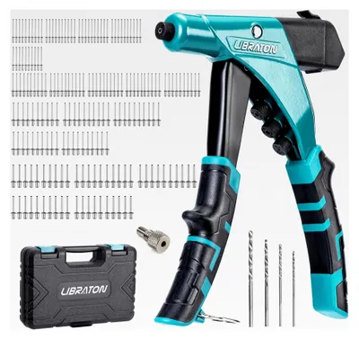 Produktbild von Professionelle Schwerlast-Nietzange, Pop-Nietpistolen-Set, Nietmaschine mit Schaftbehälter, Manuelles Nietwerkzeug, Werkzeuglos austauschbare Köpfe für Metall, Holz und Kunststoff