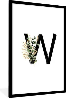 Produktbild von MuchoWow® MuchoWow® Gerahmtes Poster Blätter - Alphabet - Buchstabe W 60x90 cm - Poster mit zchwarzem Bilderrahmen - Dekoration - Wandposter Wohnzimmer - Hochwertig