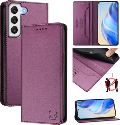 Produktbild von Lederhülle für Samsung Galaxy S21 FE 5G Hülle Flip Brieftasche Kartenfächern Ständer Schutzhülle Lila