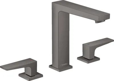 Produktbild von hansgrohe Metropol 3-Loch Waschtischarmatur 160 mit Hebelgriffen und Push-Open Ablaufgarnitur, Brushed Black Chrome