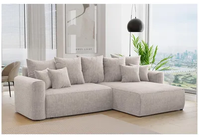 Produktbild von MEBLINI Schlafcouch mit Bettkasten - 260x160x78cm - Beige Cordstoff - BALI - Kleines Ecksofa mit Schlaffunktion - Sofa mit Relaxfunktion und Kissen - Kleine Couch L-Form - Eckcouch