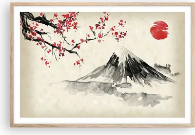 Produktbild von Gerahmtes Poster - Rahmen in heller Eiche - Aquarell asiatisch Landschaft - 91,5x61 cm - Wand Bild - Wanddeko - Wandbilder - Kunstposter - Wandposter - Bilderrahmen - Bilder - P2NAA91x61-4513