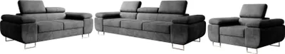 Produktbild von Polstergarnitur Miami 3-2-1 Samtstoff Grau Anthrazit mit Bett Kopfteilverstellung Bett Sofa Schlafsofa Wohnlandschaft