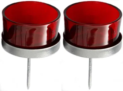 Productafbeelding van 2 kaarsenstandaards, rood. Kleine theelichthouders, theelichtglazen. Kaarsenstandaards om in te steken. Kaarsenhouders voor adventskrans, 5 cm