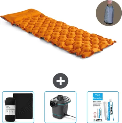 Produktbild von Intex Campingmatte – 1 Person – 71 x 191 x 11 cm – Orange – im Lieferumfang enthalten Spannbettuch - Pumpe en Reperaturset