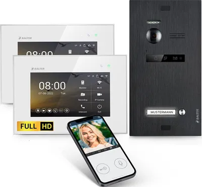 Produktbild von HD Video Türsprechanlage mit Smartphone App für 1 Familienhaus, 2x Monitor, Balter EVO HD WLAN Schwarz