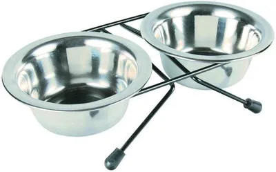 Produktbild von Unyqoos® Doppel-Futternapf-Set – 2 x 0,75 L auf erhöhter Halterung, ergonomisch & spülmaschinenfest für Hunde und Katzen