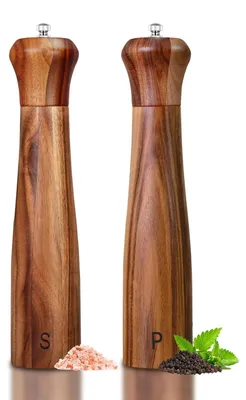 Productafbeelding van Zout- en pepermolenset van hout, 25,5 cm, set van 2, navulbaar, keramisch maalwerk