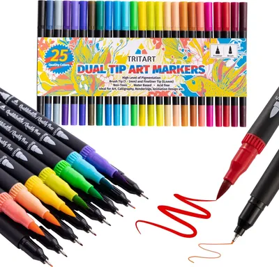 Zdjęcie produktu dla Tritart Podwjne pisaki pdzelkowe Zestaw 25 pisakw z grub i cienk kocwk I Podwjny fineliner z kolorami na bazie wody I Marker z podwjn kocwk do Bulleta