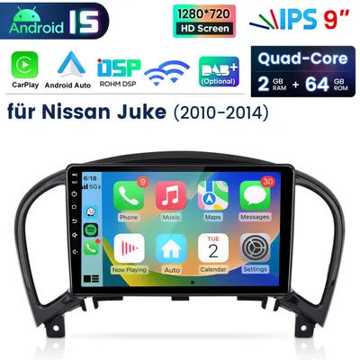 Produktbild von 9" Android 15 Carplay Autoradio Für Nissan Juke 2010-2014 GPS Navi WIFI BT DAB+ SWC USB DSP 2GB+64GB