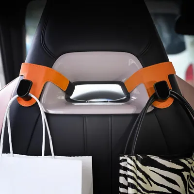 Produktbild von 2er Set Auto Kopfstützenhaken Kunstleder Orange für Sportsitze