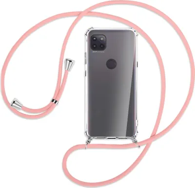 Produktbild von Handykette Backcover-Schutzhülle mit Band (Metall silberfarben) für Motorola Moto G 5G - rosa