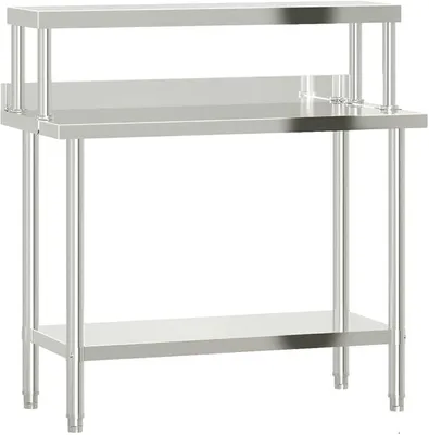 Produktbild von Küchen-Arbeitstisch mit Aufsatzboard und Unterregal, 110 x 55 x 120 cm, Silbern, Edelstahl, 20,2 kg, für Lebensmittelzubereitung in Küchen, Bars und Restaurants