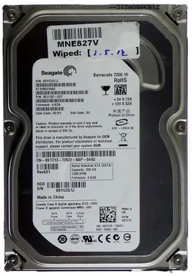 A close-up of a hard disk drive with a label showing its specifications.