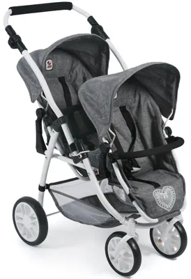 Image de Tandem Buggy Vario Jeans Grey - Poussette sport pour jumeaux avec sièges amovibles et roues pivotantes