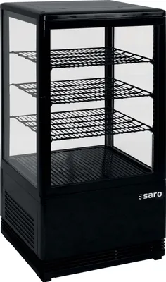 Produktbild von SARO Mini-Umluftkühlvitrine Modell SC 70 schwarz Mini Kühlvitrine, Kuchenvitrine, Tischgerät, Innenbeleuchtung, 3 Roste, Bäckerei, Bistro, Restaurant, Kühlen, Lagern, Präsentieren