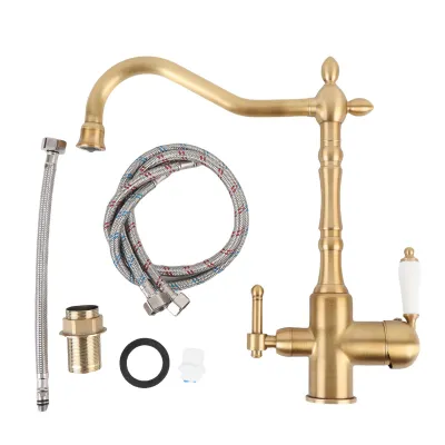 Produktbild von Badezimmer-Wasserhahn aus Messing, drehbar, 2 Griffe, antik, Waschbecken-Wasserhahn, Mischbatterie für Waschbecken, Waschtisch