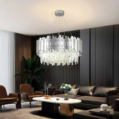 Produktbild von RRBEST Modern Kronleuchter Kristall Leuchte,Kristall Deckenleuchte Silver,9xE14 Lichter für Esszimmer, Küche, Wohnzimmer, Schlafzimmer, Flur, Café,Bar