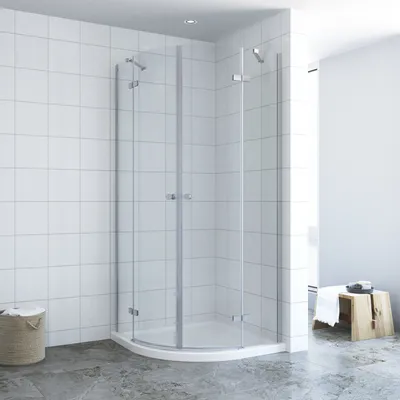 Produktbild von Duschkabine Runddusche 80x80x195cm Eckeinstieg mit Drehtüren Viertelkreis Dusche Duschabtrennung Duschwand Radius 55cm aus 6mm Nano ESG Glas Klarglas