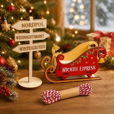 Kerstslee aus Holz, Winterdekor, 1 Stück, 15 cm lang