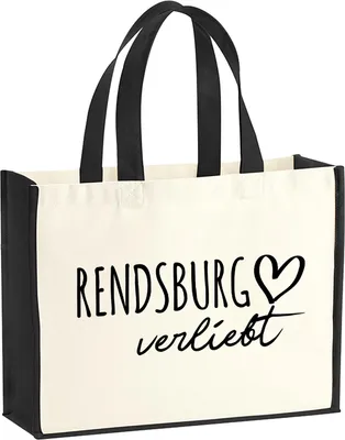 Produktbild von Huuraa Jutetasche Rendsburg verliebt 21 Liter Black Jute und Baumwolle Einkaufstasche Geschenkidee