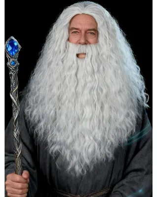 Obrázek produktu pro Pánská paruka a vousy, bílé, kudrnaté, vhodné pro kostýmy, Halloween, karneval a jiné akce