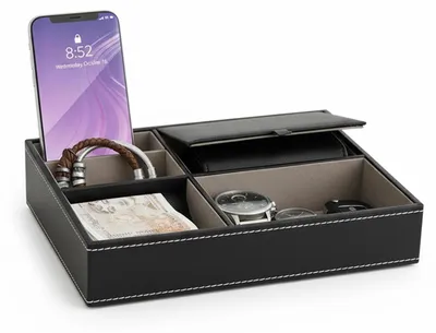 Schreibtisch-Organizer aus Kunstleder, 5 Fächer, schwarz