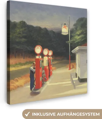 Produktbild von MuchoWow® - Leinwandbilder - Benzin - Edward Hopper, Wandbild, Wanddeko Bilder Wohnzimmer, 90x90cm