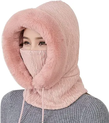 Produktbild von 2 in 1 Wintermützen Strickmütze Warme Mütze Schal Anzug Mütze Winter Strickmütze mit Fleecefutter Damen Winddichte Mütze Kalte Skimütze
