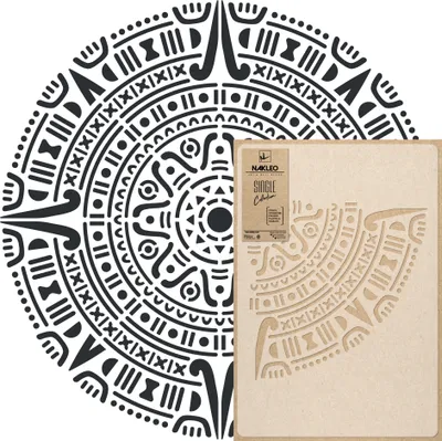 Produktbild von Mandala Große Malschablonen Durchmesser 108 cm, Aztekischer Kreis Mandala Geometrisches Ornament, Wiederverwendbare Kunststoff Wandschablone DIY
