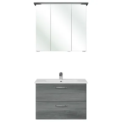 Produktbild von Keramik-Waschtisch mit Unterschrank und LED-Spiegelschrank 75 cm, Quickset 328, Pelipal, Graphit-Struktur