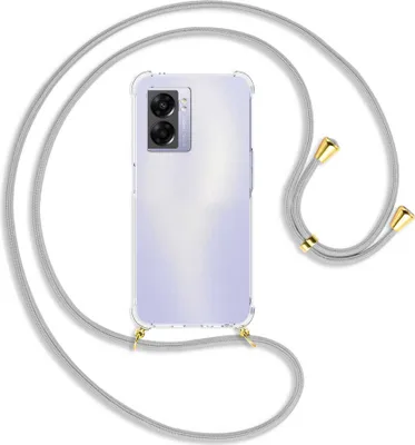Produktbild von Handykette Backcover-Schutzhülle mit Band (Metall goldfarben) für Realme Narzo 50 5G, A57 / A77 - silbergrau