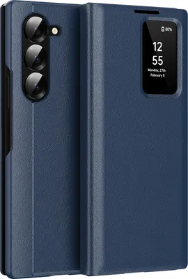 Obrázek produktu pro Kožené flipové pouzdro pro Samsung Galaxy Z Fold 6, obal s funkcí Smart View okna a přihrádkou na karty Modrý