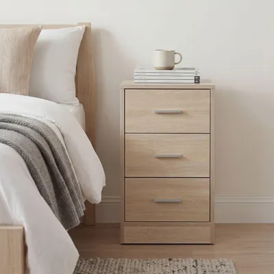 Image de Table de chevet FineBuy pour lit boxspring Sonoma FOGGIA avec 3 tiroirs en bois, style moderne L x H x P : 37,5 x 68 x 35 cm Table de chevet Nako, commode