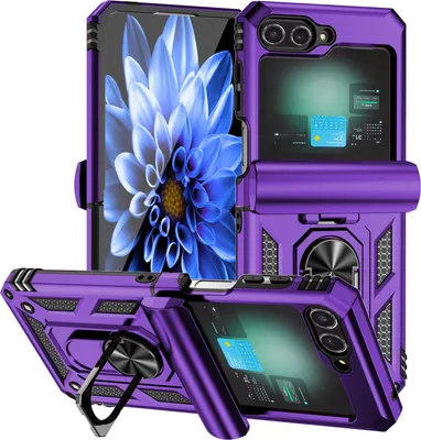Obrázek produktu pro Hybridní pouzdro na Samsung Galaxy Z Flip 6 / Z Flip 7 FE dvouvrstvé pouzdro s prstencovým stojánkem a krytem na pant Fialová