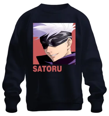 Imagen del producto de Sudadera con cuello redondo, estilo anime Jujutsu Kaisen, diseño SATORU Gojo, con antifaz, ideal como regalo para fans, uni, color azul marino, talla XL