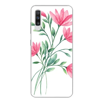 Produktbild von MuchoWow® Handyhülle Schutzhülle Hülle für Samsung Galaxy A70 Blumen - Aquarell - Rosa Silikon Softcase Handy Hülle - Schutzhaube
