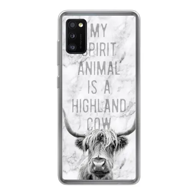 Produktbild von MuchoWow® Handyhülle Schutzhülle Hülle für Samsung Galaxy A41 Schottischer Highlander - Marmor - Zitat Silikon Softcase Handy Hülle - Mobiltelefon
