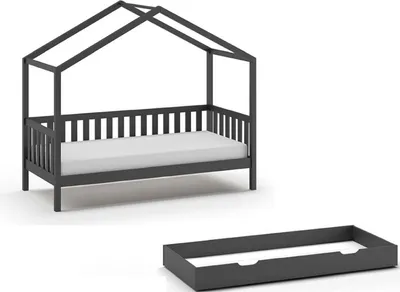 Produktbild von Hausbett Kapua 210x97x170 Kinderbett Massivholz Anthrazit