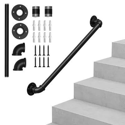 Produktbild von iropro Handlauf Treppengeländer Geländer 100cm Wandhandlauf Wandhalterung Innen & Außen, Rund Ø32mm, für Treppen Balkon, Schwarz